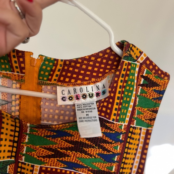 Vintage 90s Abstract Tie Waist Midi Dress - Picture 7 of 7